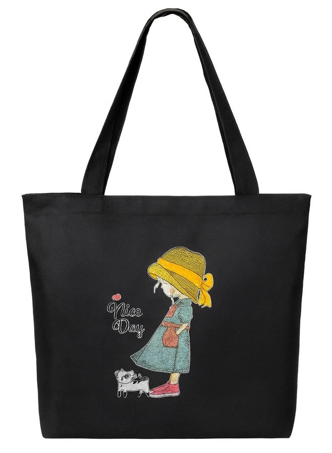 KeepCart Reusable Canvas Tote Bags For Girls Women, Shopping Bag For Grocery, Vegetable Bags For Market, Aesthetic Office Bag For Women, Stylish Bag For Girls College, Black - Image 1